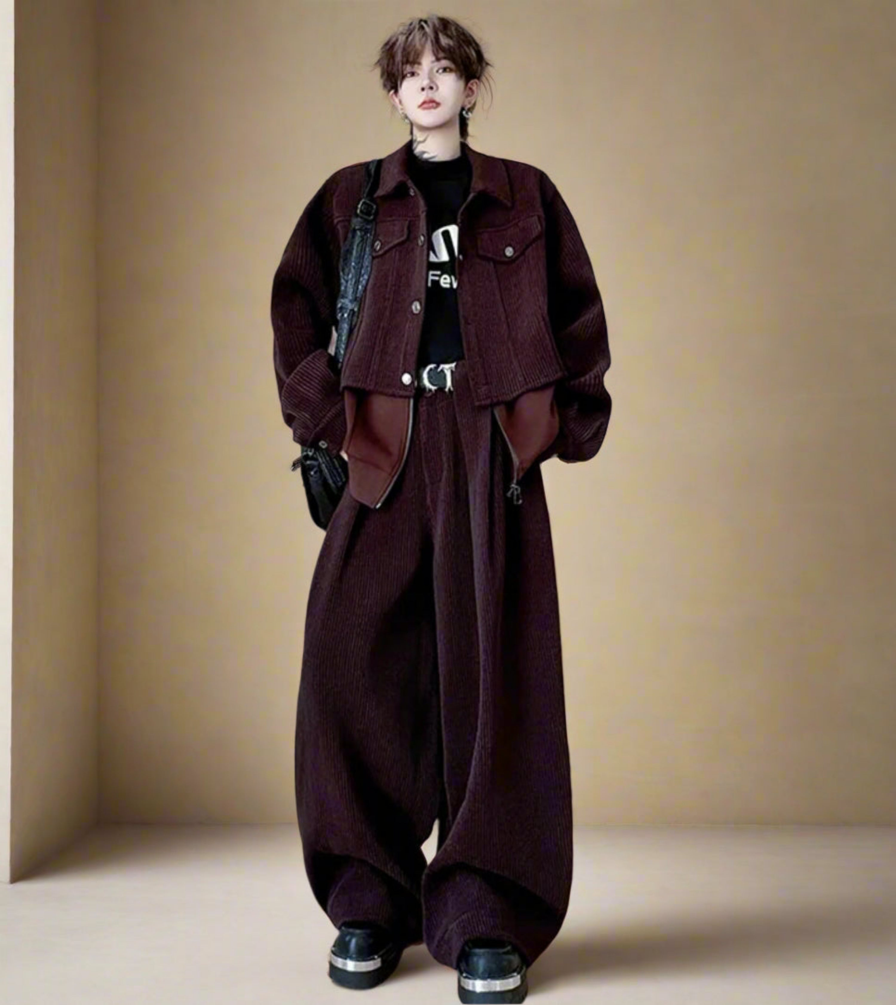 HEYFANCYSTYLE Men's Luxury Casual Japanese Corduroy Wide-Leg Suit Set