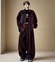 HEYFANCYSTYLE Men's Luxury Casual Japanese Corduroy Wide-Leg Suit Set