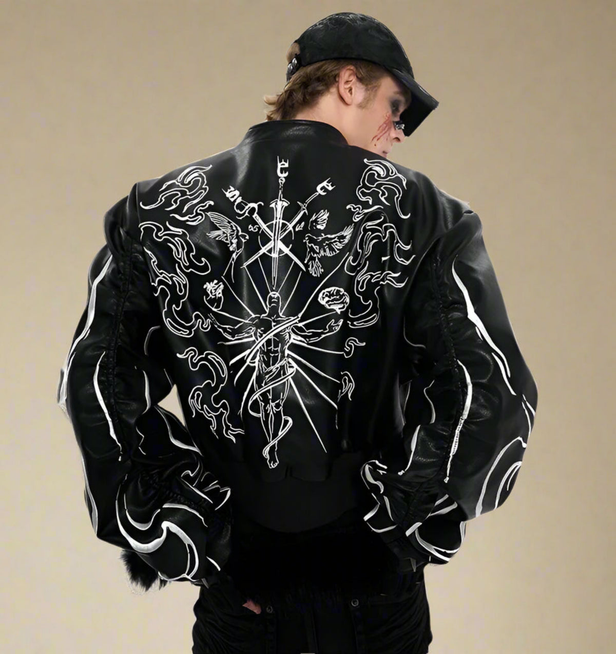 HEYFANCYSTYLE Men's Luxury Embroidered Leather & Suede Bomber Jacket
