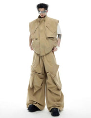 HEYFANCYSTYLE Men's Luxury Streetwear Cargo Vest & Wide-Leg Pants Set