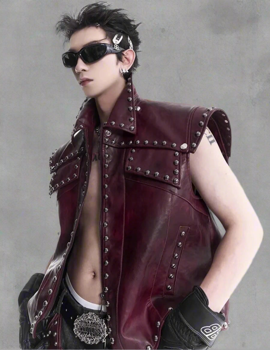 HEYFANCYSTYLE Men's Luxury Utilitarian Vegan Leather Biker Vest