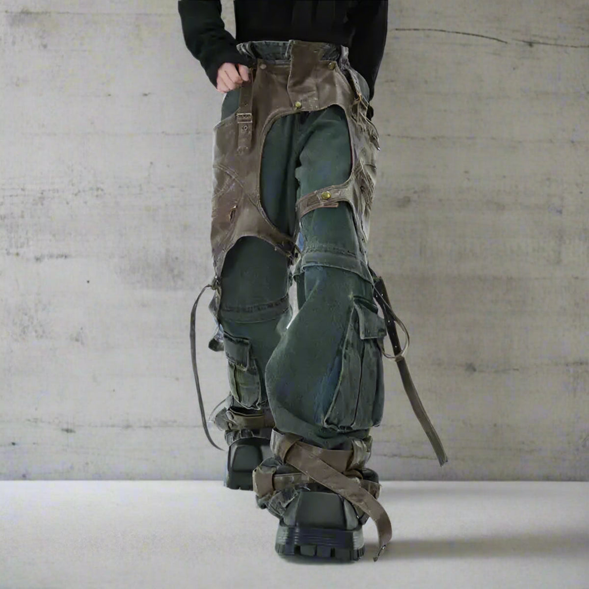 HEYFANCYSTYLE Men's Luxury Vegan Leather Streetwear Jeans