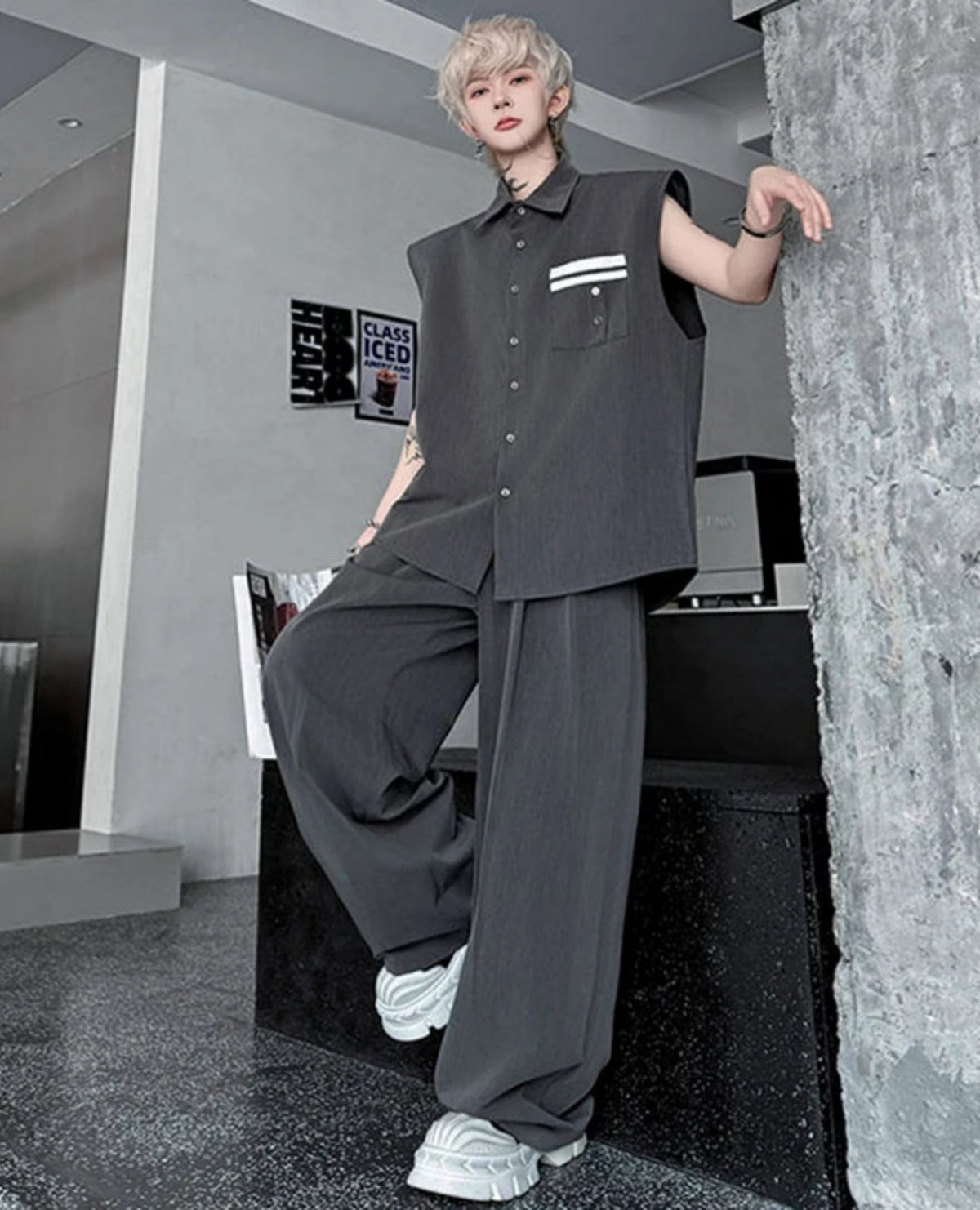 HEYFANCYSTYLE Men's Oversized Pleated Trouser Set - Premium Sleeveless Suit