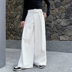 HEYFANCYSTYLE Men's Tailored Wide-Leg Pleated Wool Blend Pants
