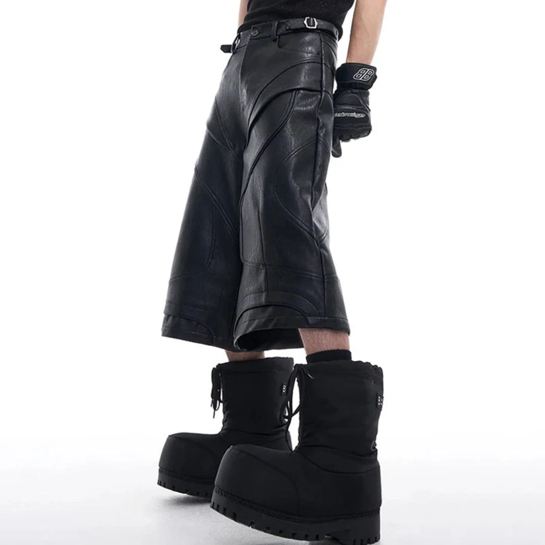 HEYFANCYSTYLE Men's Textured Faux Leather Long Shorts