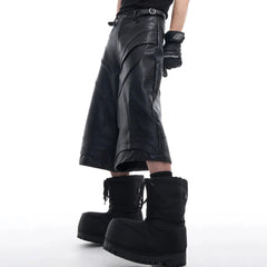 HEYFANCYSTYLE Men's Textured Faux Leather Long Shorts