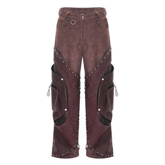 HEYFANCYSTYLE Men's Western Suede Cargo Baggy Pants