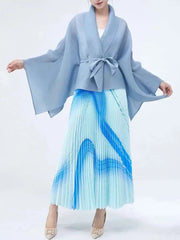 HEYFANCYSTYLE Modern Elegant Pleated Plisse Kimono Top and Skirt