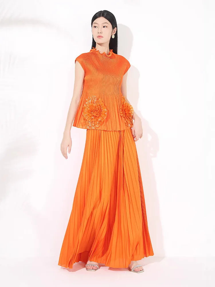 HEYFANCYSTYLE Modest Pleated Skirt Set for Wedding Guest