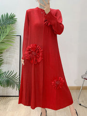 HEYFANCYSTYLE Petite Pleated Midi Dress for Women 40s 50s, Long Sleeve, Textured Knit, Special Occasion