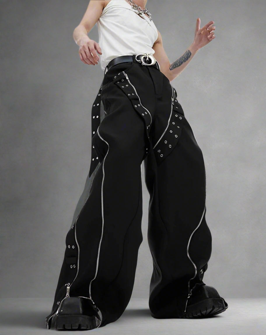 HEYFANCYSTYLE Pour Homme Japanese Luxury Streetwear Zipped Pants