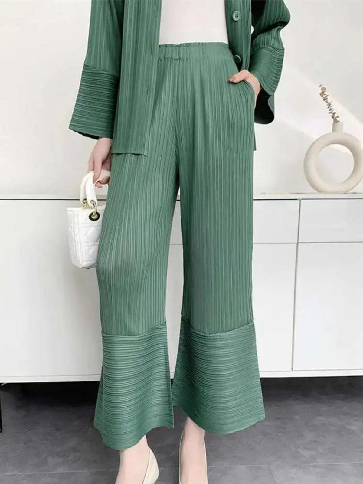HEYFANCYSTYLE Premium Japanese Pleat Pant | Elegant Plissé Pocket Wide Leg