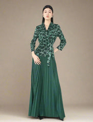 HEYFANCYSTYLE Sophisticated Pleated Skirt & Wrap Blouse Ensemble
