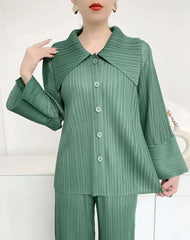 HEYFANCYSTYLE Sophisticated Women's Japanese Plissé Top Designer