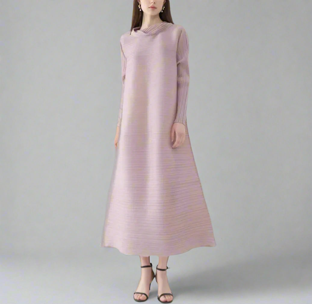 HEYFANCYSTYLE Women's A-Line Japanese Pleated Mock Neck Midi Dress