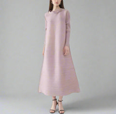 HEYFANCYSTYLE Women's A-Line Japanese Pleated Mock Neck Midi Dress