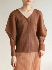 HEYFANCYSTYLE Women's Casual Plissé Designer Japanese Cardigan Top