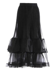 HEYFANCYSTYLE Women's Couture Pleated Tulle Ruffle Midi Skirt