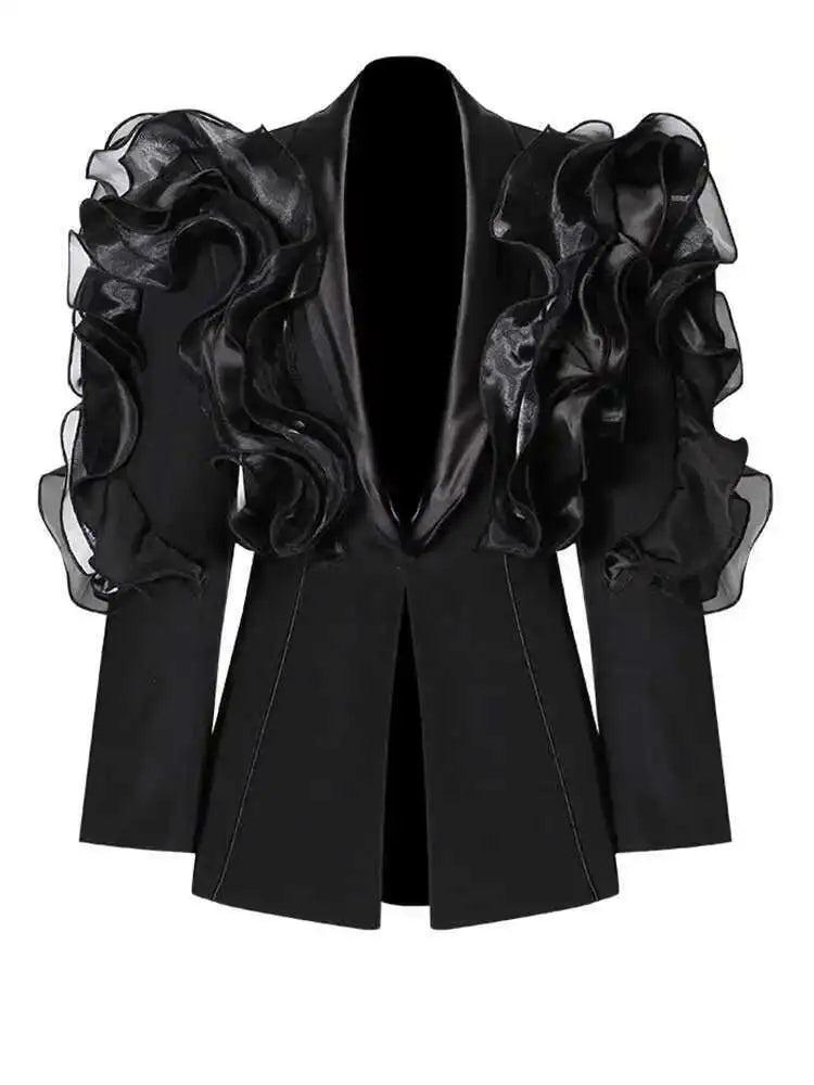 HEYFANCYSTYLE Women's Couture Ruffled Sleeve Blazer