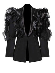 HEYFANCYSTYLE Women's Couture Ruffled Sleeve Blazer