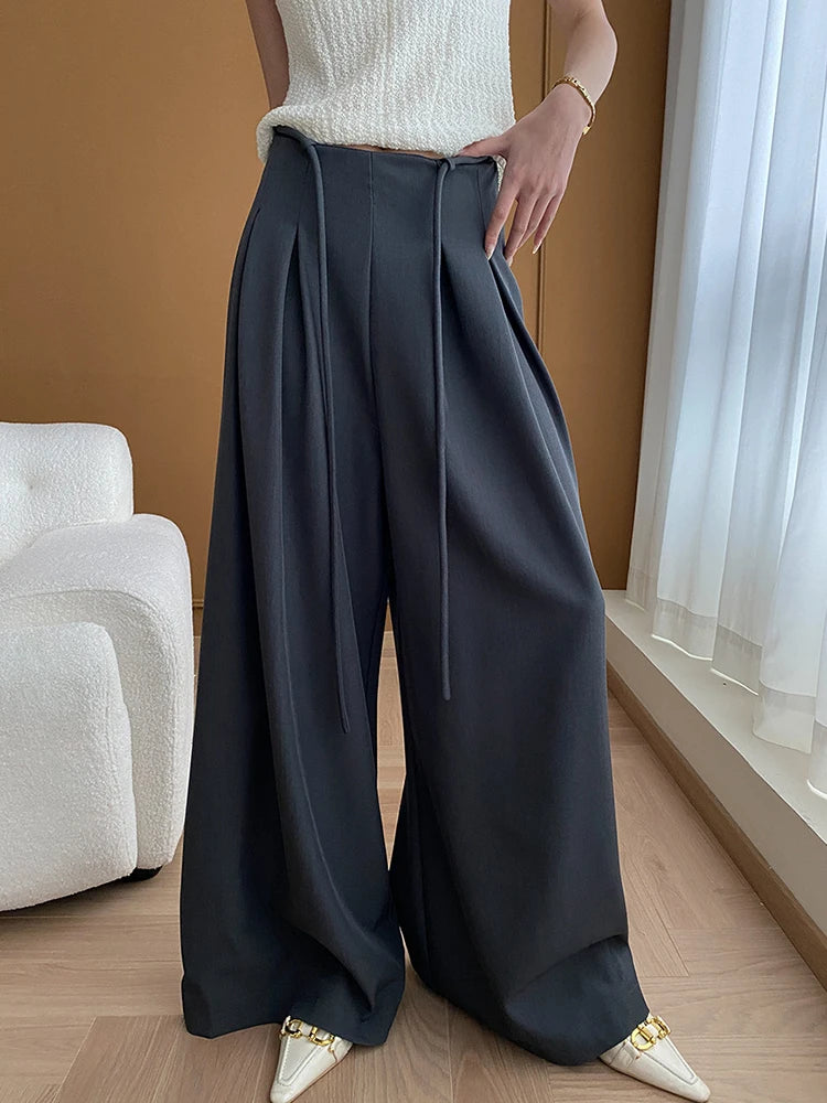 HEYFANCYSTYLE Women's Crepe High-Waisted Wide-Leg Trousers