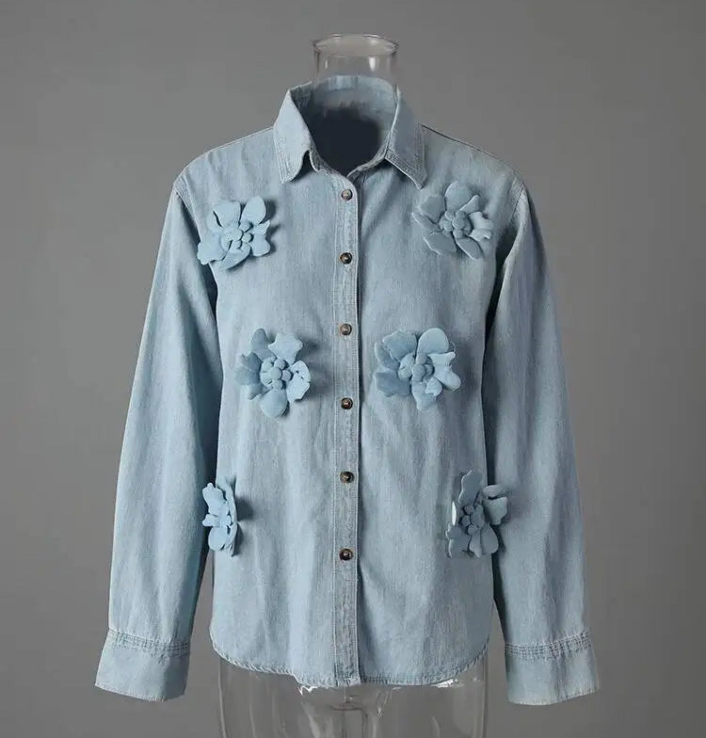 HEYFANCYSTYLE Women's Designer 3D Floral Denim Blouse