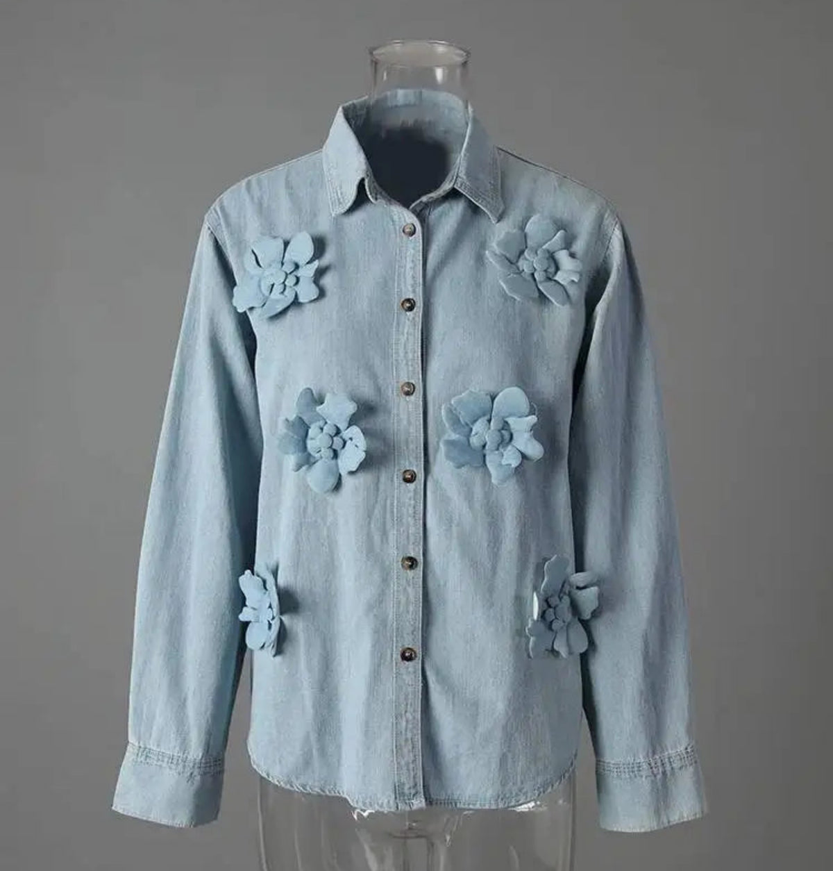 HEYFANCYSTYLE Women's Designer 3D Floral Denim Blouse