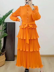 HEYFANCYSTYLE Women's Designer Casual Plissé Pleated Blouse Dress