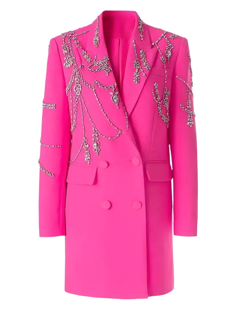 HEYFANCYSTYLE Women's Designer Embellished Crystal Double-Breasted Blazer