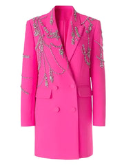HEYFANCYSTYLE Women's Designer Embellished Crystal Double-Breasted Blazer