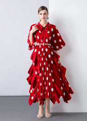 HEYFANCYSTYLE Women's Designer Everyday Japanese Plissé Polka Dot Dress