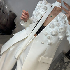 HEYFANCYSTYLE Women's Designer Floral Adorned Blazer & Sophisticated Pant