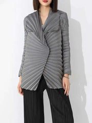 HEYFANCYSTYLE Women's Designer Grey Plissé Pleat Cardigan Jacket