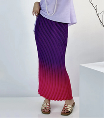 HEYFANCYSTYLE Women's Designer Japanese Long Pleated Ombre Skirt