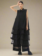 HEYFANCYSTYLE Women's Designer Japanese Oversized Mesh Sleeveless Blouse