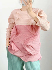 HEYFANCYSTYLE Women's Designer Japanese Pleated Geometric Blouse Top