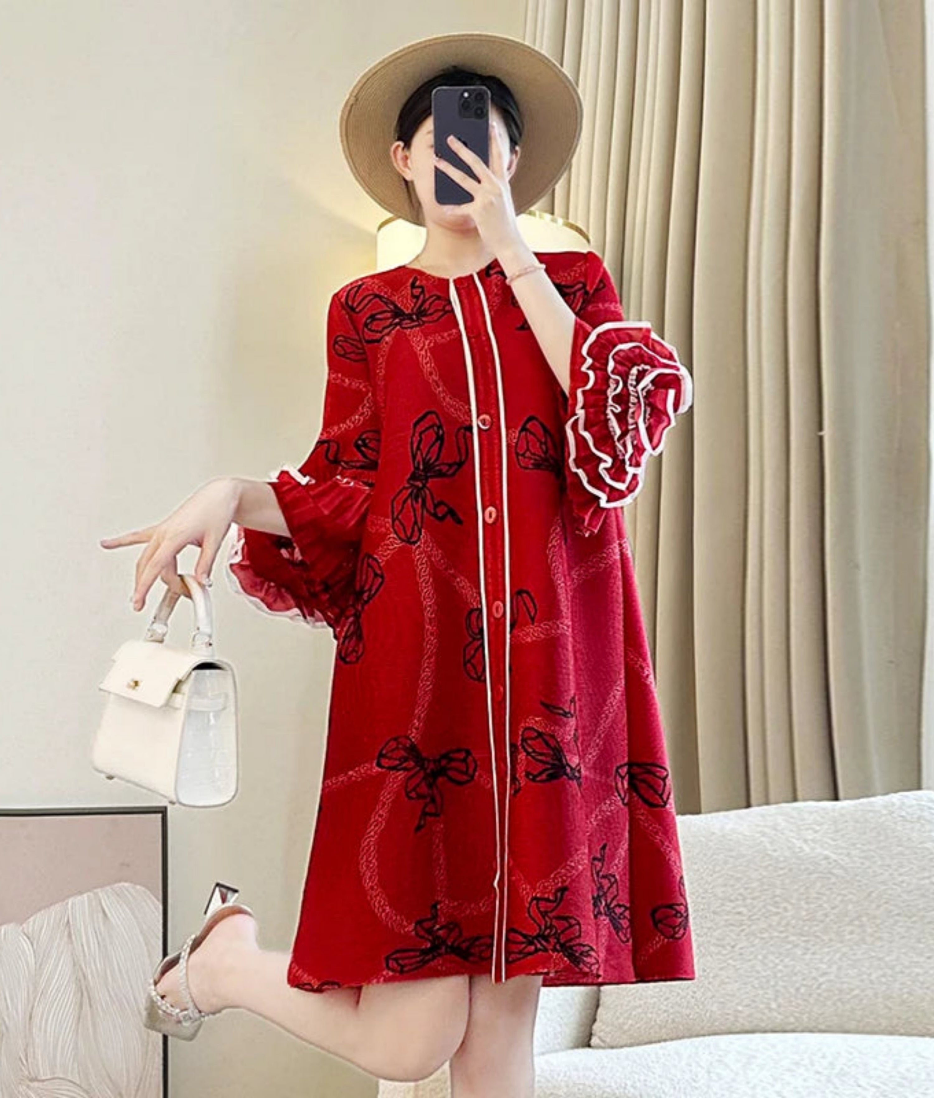 HEYFANCYSTYLE Women's Designer Japanese Pleated Loose Fit Evening Dress