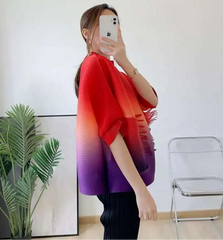 HEYFANCYSTYLE Women's Designer Japanese Pleated Ombre Blouse Top