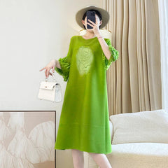 HEYFANCYSTYLE Women's Designer Japanese Pleated Plissé 3/4 Casual Dress