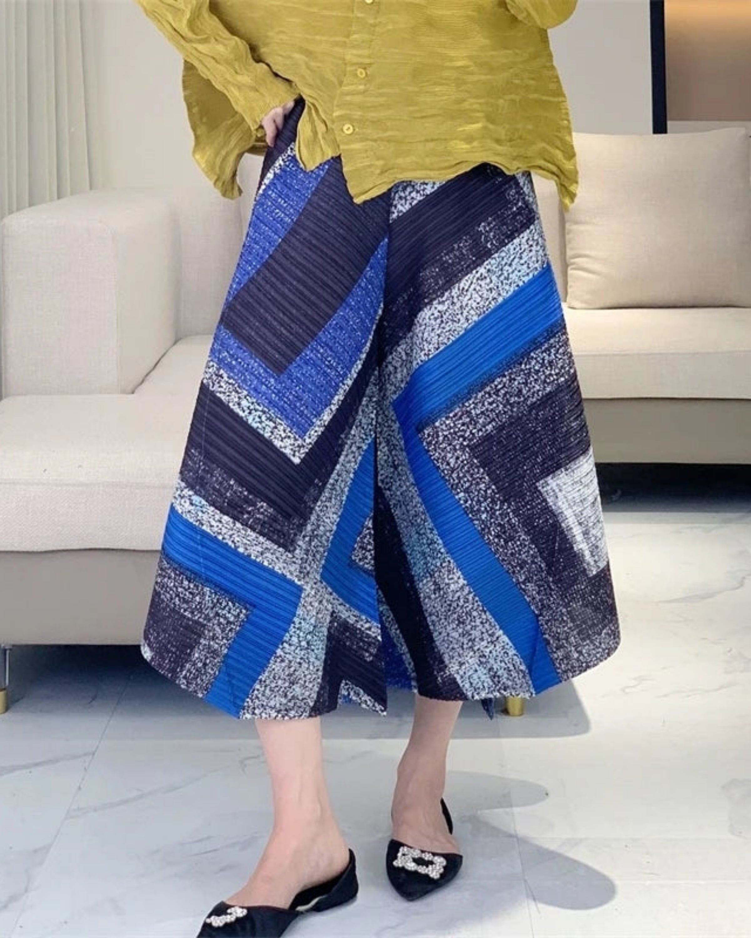 HEYFANCYSTYLE Women's Designer Japanese Pleated Plissé Culottes