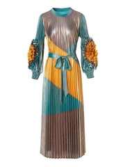 HEYFANCYSTYLE Women's Designer Japanese Plissé 3D Ruffle Midi Dress Elegant