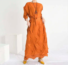 HEYFANCYSTYLE Women's Designer Japanese Plissé Geometric Midi Dress