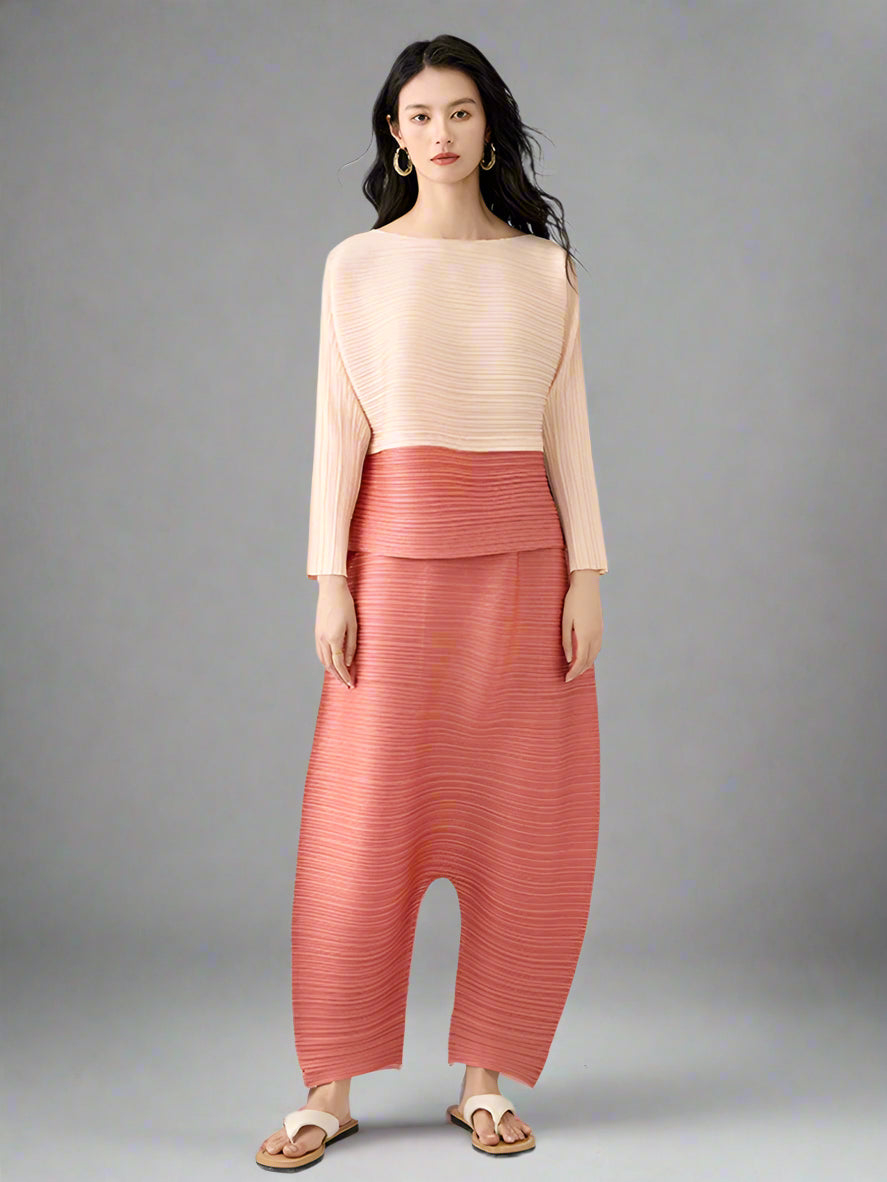 HEYFANCYSTYLE Women's Designer Japanese Plissé Harem Pant Set Unique Luxury