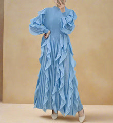 HEYFANCYSTYLE Women's Designer Japanese Plissé Midi Ruffle Pleat Dress