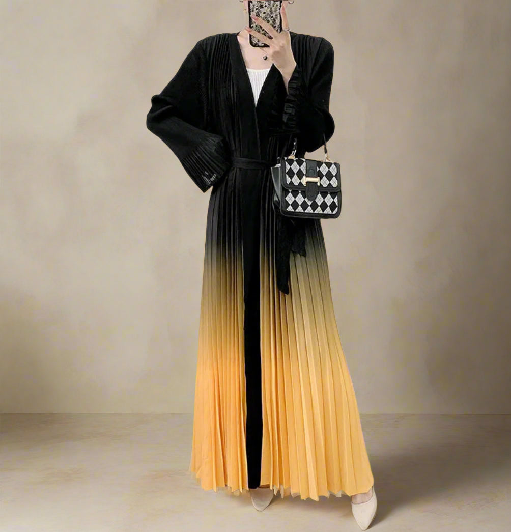 HEYFANCYSTYLE Women's Designer Japanese Plissé Ombre Lightweight Coat