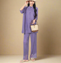 HEYFANCYSTYLE Women's Designer Japanese Plissé Pleated Stretchy Blouse & Pants