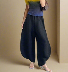 HEYFANCYSTYLE Women's Designer Japanese Plissé Unique Wide-Leg Pants
