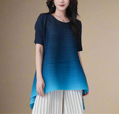 HEYFANCYSTYLE Women's Designer Japanese Plisse Pleated Ombre Tunic Top