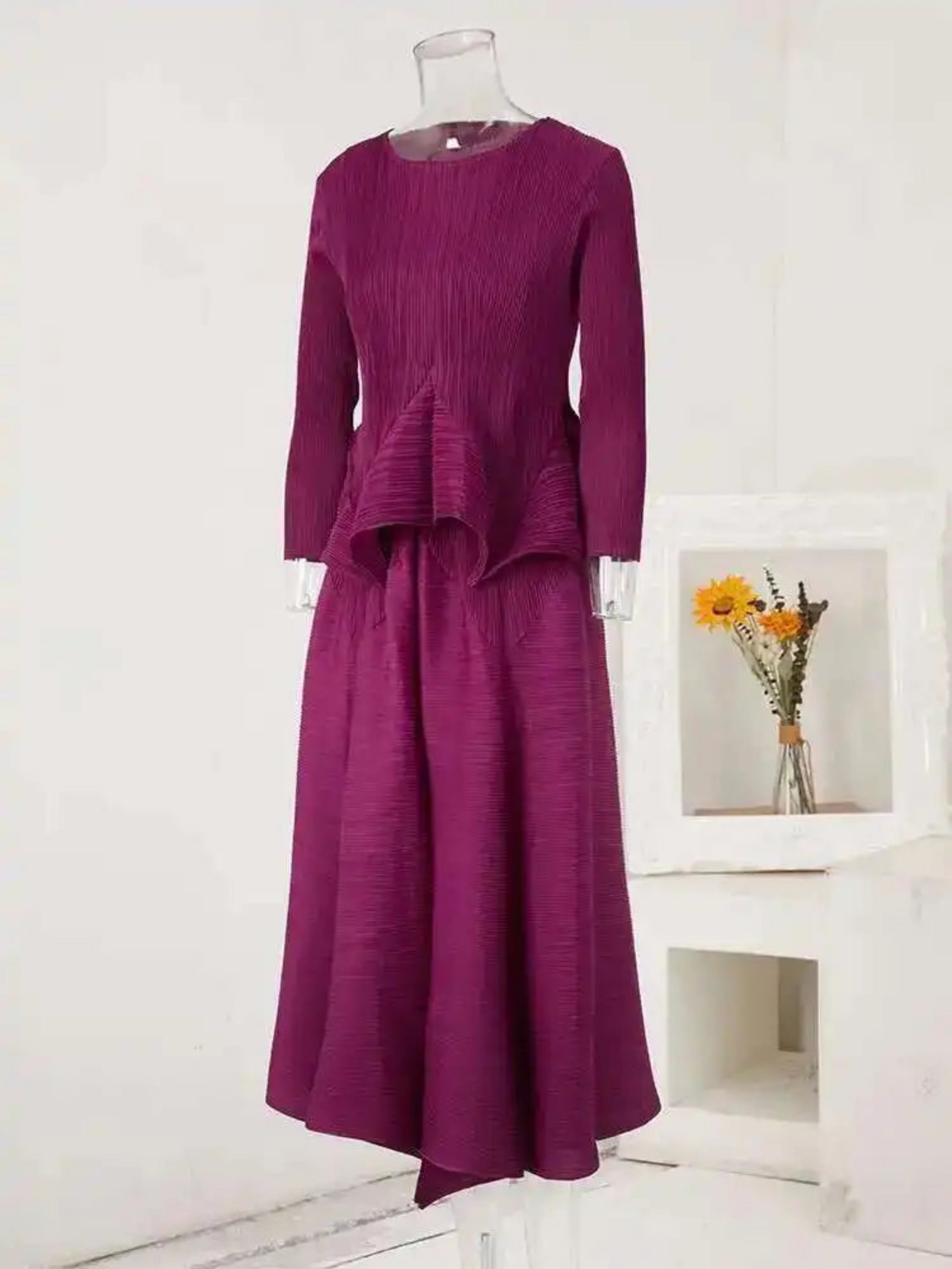 HEYFANCYSTYLE Women's Designer Pleated Japanese Top Skirt Matching Set Chic