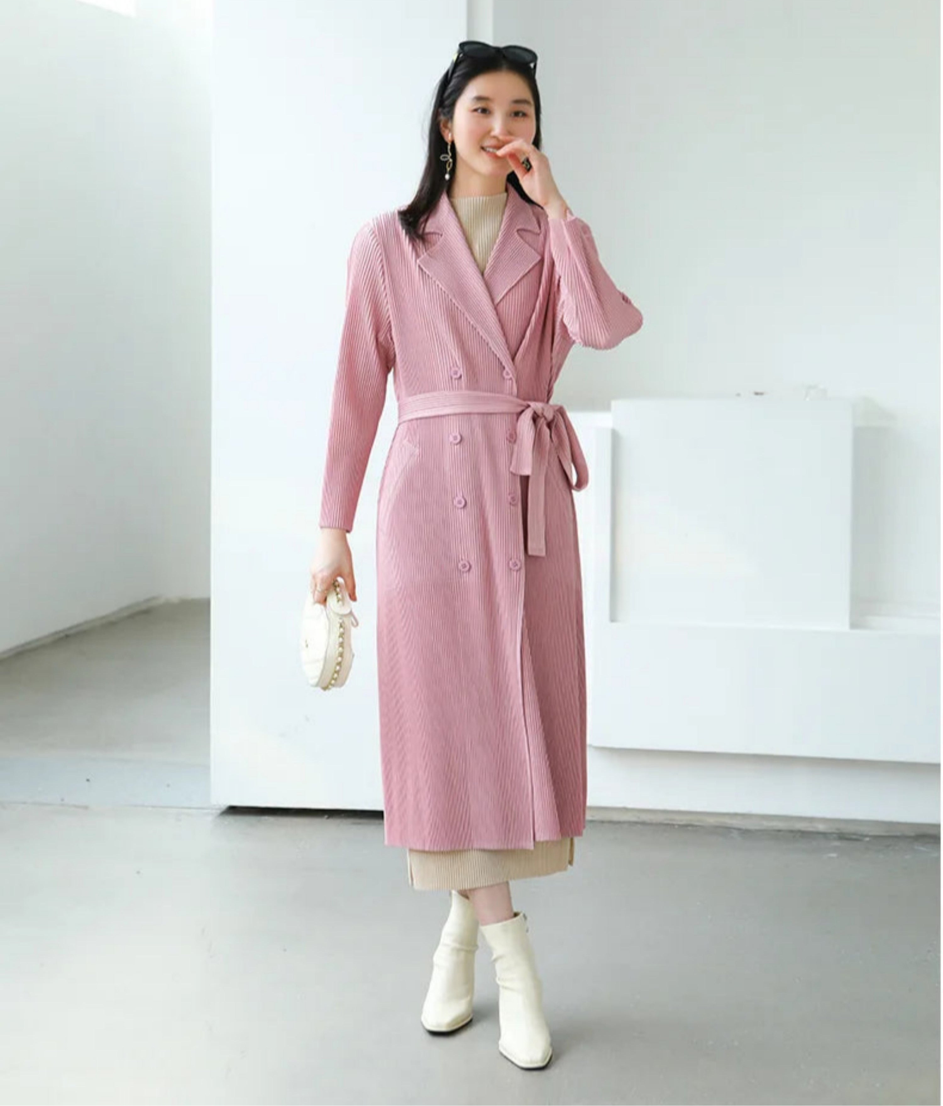 HEYFANCYSTYLE Women's Designer Pleated Stretchy Japanese Long Coat
